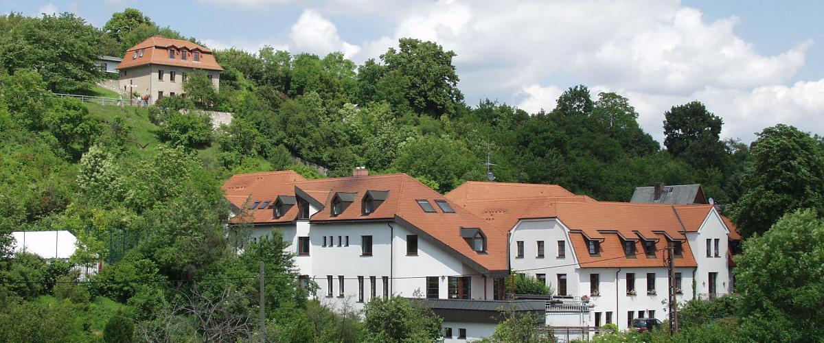 Blick auf Haus und Garten