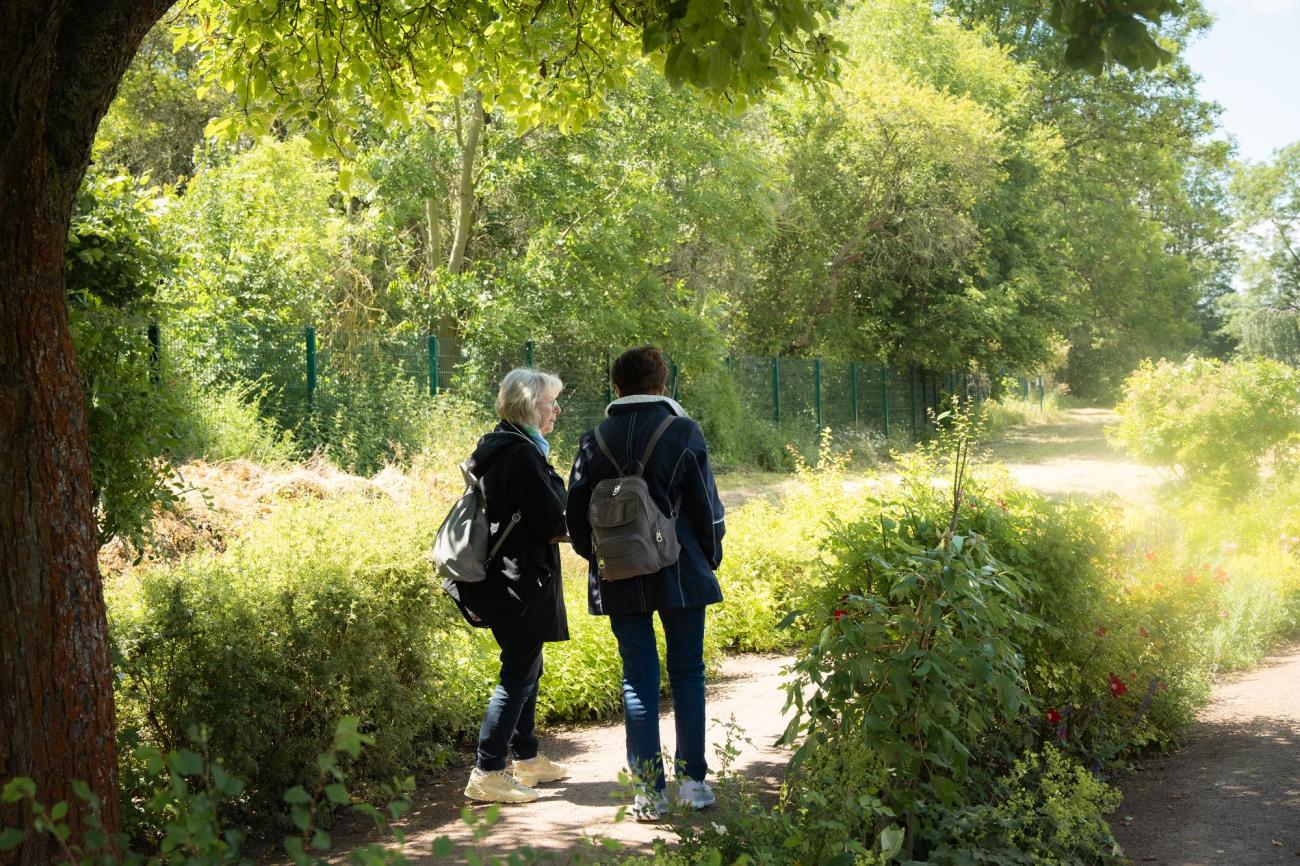 Menschen gehen einen Weg entlang